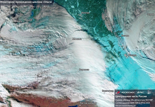«Роскосмос» опубликовал снимок циклона «Ольга», вызвавшего снегопад в Москве